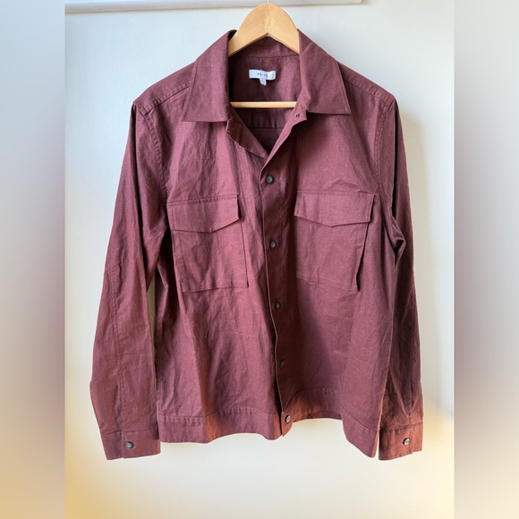 REISS Kimchi Linen Cotton Twin Pocket Overshirt Minimalist Shirt Lightweight L